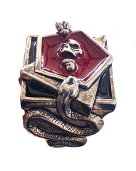 RED SKULL HEAD BLOOD & SNAKES STERLING SILVER BIKER RING   (Sold by the piece)
