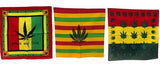 RASTA ASSORTED MARIJUANA LEAF DESIGN BANDANNA 21x21 100% COTTON  ( sold by the piece or dozen )