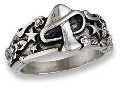 MUSHROOM FLOWERS AND STARS METAL BIKER RING ( sold by the piece)