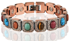 ENGRAVED COLORED STONE COPPER MAGNETIC LINK BRACELET  (sold by the piece )