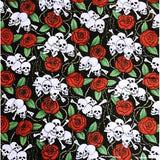 SKULL & ROSES DESIGN BANDANNA 21x21 100% COTTON  ( sold by the piece or dozen )