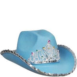 LIGHT BLUE VELVET SEQUIN COWGIRL PRINCESS HAT WITH TIARA ** attach label (Sold by the PIECE)