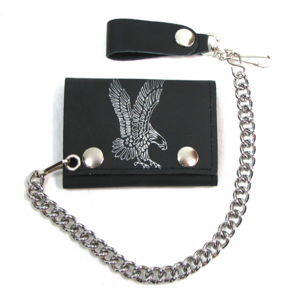 SILVER EAGLE LANDING TRIFOLD LEATHER WALLETS WITH CHAIN (Sold by the p