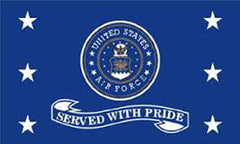 AIRFORCE SERVED WITH PRIDE (BLUE ) 3' X 5' military FLAG (Sold by the piece) *