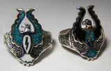 TURQUOISE EAGLE WITH WINGS UP SILVER DELUXE BIKER RING (Sold by the piece) *- CLOSEOUT AS LOW AS $ 3.75 EA