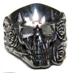 SKULL HEAD AND ROSES BIKER RING (Sold by the piece) *