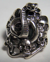 SNAKE IN PILE OF SKULL DELUXE BIKER RING (Sold by the piece)