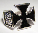 INLAYED BLACK IRON CROSS BIKER RING  (Sold by the piece) *