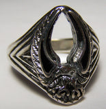 EAGLE W INLAYED WINGS UP SILVER DELUXE BIKER RING (Sold by the piece) *
