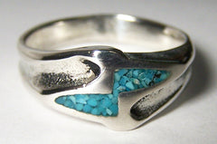 INLAYED NATIVE LIGHTNING BOLT SILVER DELUXE BIKER RING (Sold by the piece) *