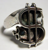 MONEY SIGN WITH SKULL HEADS BIKER RING ( Sold by the piece )  **-  CLOSEOUT AS LOW AS $ 2.95 EA