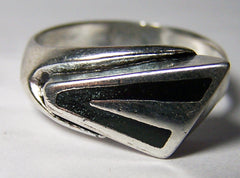 BLACK NATIVE DESIGN SILVER DELUXE BIKER RING (Sold by the piece) * CLOSEOUT $ 2.95 EA