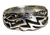 LIGHTNING BOLT FLAMES WEDDING BAND SILVER DELUXE BIKER RING (Sold by the piece) *
