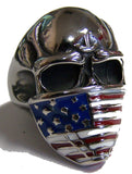 SKULL HEAD AMERICAN FLAG BANDANA STAINLESS STEEL BIKER RING ( sold by the piece )