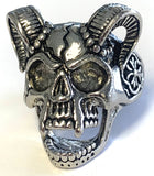 DECORATED SKULL WITH RAM HORNS METAL BIKER RING (SOLD BY THE PIECE)