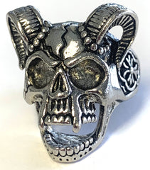 DECORATED SKULL WITH RAM HORNS METAL BIKER RING (SOLD BY THE PIECE)