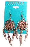 SOLID COPPER KOKOPELLI DANCING INDIAN MAN DREAM CATCHER DANGLE EARRINGS ( sold by the piece )