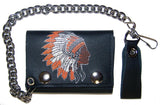 INDIAN CHIEF TRIFOLD LEATHER WALLET WITH CHAIN (Sold by the piece)