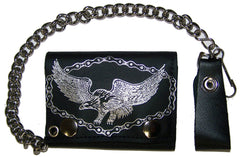 FLYING EAGLE W BIKE CHAIN TRIFOLD LEATHER WALLETS WITH CHAIN (Sold by the piece)