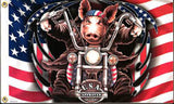 GREAT AMERICAN HOG BIKER PIG ON MOTORCYCLE DELUXE 3' X 5' FLAG (Sold by the piece)