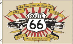 CLASSIC CARS ROUTE 66 3' X 5' FLAG (Sold by the piece)