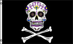 PIRATE TATTOOED CANDY SUGAR SKULL 3' x 5' FLAG (Sold by the piece)