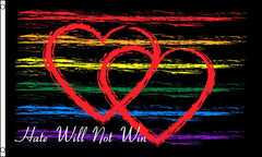 HATE WILL NOT WIN RAINBOW HEARTS  3 X 5 FLAG ( sold by the piece )