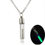 Glow In The Dark Glass Vial Sand Necklace 20" with Adjustable Silver Link Chain (sold by the piece or dozen)