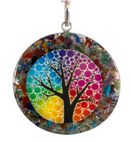 1 1/2 INCH CRUSHED RAINBOW STONE IN RESIN TREE OF LIFE PENDANT (sold by the piece)