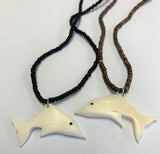 COCONUT SHELL WITH REAL BONE DOLPHIN NECKLACES (Sold by the dozen)