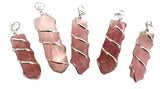 ROSE QUARTZ COIL WRAPPED STONE PENDANT (sold by the piece or on chain)