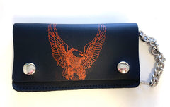 RED EAGLE WINGS UP 6 INCH BIKER / TRUCKER LEATHER WALLET WITH CHAIN (Sold by the piece) * RED OR WHITE, PICK COLOR)