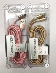 PREMIUM  9 FOOT mirco USB / ANDROID  CLOTH LIGHTNING CABLE W CLEAR CASE (sold by the piece )