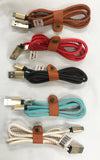 TYPE C REAL LEATHER ASST COLORS CELL PHONE CHARGER CORD ( sold by the dozen or piece )