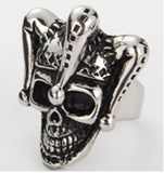 JESTER CLOWN SKULL HEAD & HAT STAINLESS STEEL BIKER RING ( sold by the piece )