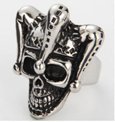 JESTER CLOWN SKULL HEAD & HAT STAINLESS STEEL BIKER RING ( sold by the piece )