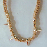 HEMP NECKLACE WITH METAL SPIKES (Sold by the piece or dozen) CLOSEOUT NOW ONLY $1 EA