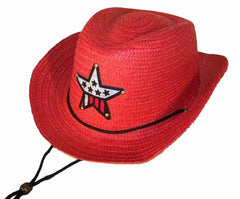 RED COLOR STRAW KIDS COWBOY HAT WITH USA STAR (Sold by the piece or dozen) *- CLOSEOUT NOW $ 1.50 EA