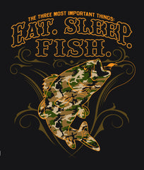 EAT SLEEP FISH CAMO SHORT SLEEVE TEE SHIRT SIZE XXL ONLY (Sold by the piece)