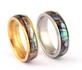 Real shell stainless steel band ring. GOLD or Silver (sold by the piece)