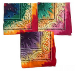 TIE DYE MULTI COLOR PAISLEY DESIGN BANDANNA 100% COTTON ( sold by the piece or dozen )