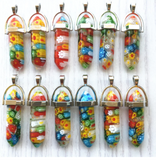 GLASS FLOWER 1 1/2" WIRE WRAPPED RAINBOW COLORED NECKLACE PENDANTS (sold by piece or dozen)