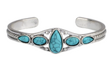 TEARDROP TURQUOISE COLOR STONE SILVER CUFF BRACELET (sold by the piece)