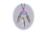 18 INCH METAL DREAM CATCHER SILVER RAINBOW NECKLACE WITH FEATHERS (SOLD BY THE PIECE)