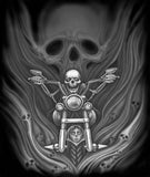 SKELETON GHOST RIDER ON MOTORCYCLE SHORT SLEEVE TEE-SHIRT  (Sold by the piece) *- CLOSEOUT AS LOW AS $ 2.95 EA