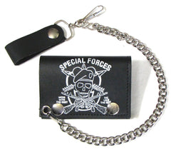 SPECIAL FORCES MILITARY TRIFOLD LEATHER WALLETS WITH CHAIN (Sold by the piece)