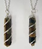 TIGER EYE COIL WRAPPED STONE 18 INCH SILVER CHIAN NECKLACE (sold by the piece or dozen )