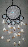 TURQUOISE BEADS 22 INCH BLACK DREAM CATHER WITH FEATHERS (sold by the piece )