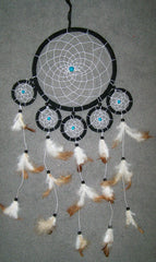 TURQUOISE BEADS 22 INCH BLACK DREAM CATHER WITH FEATHERS (sold by the piece )