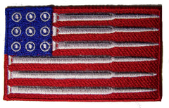 RED WHITE & BLUE AMERICAN FLAG BULLET SHELL EMBROIDERED PATCH ( sold by the piece )